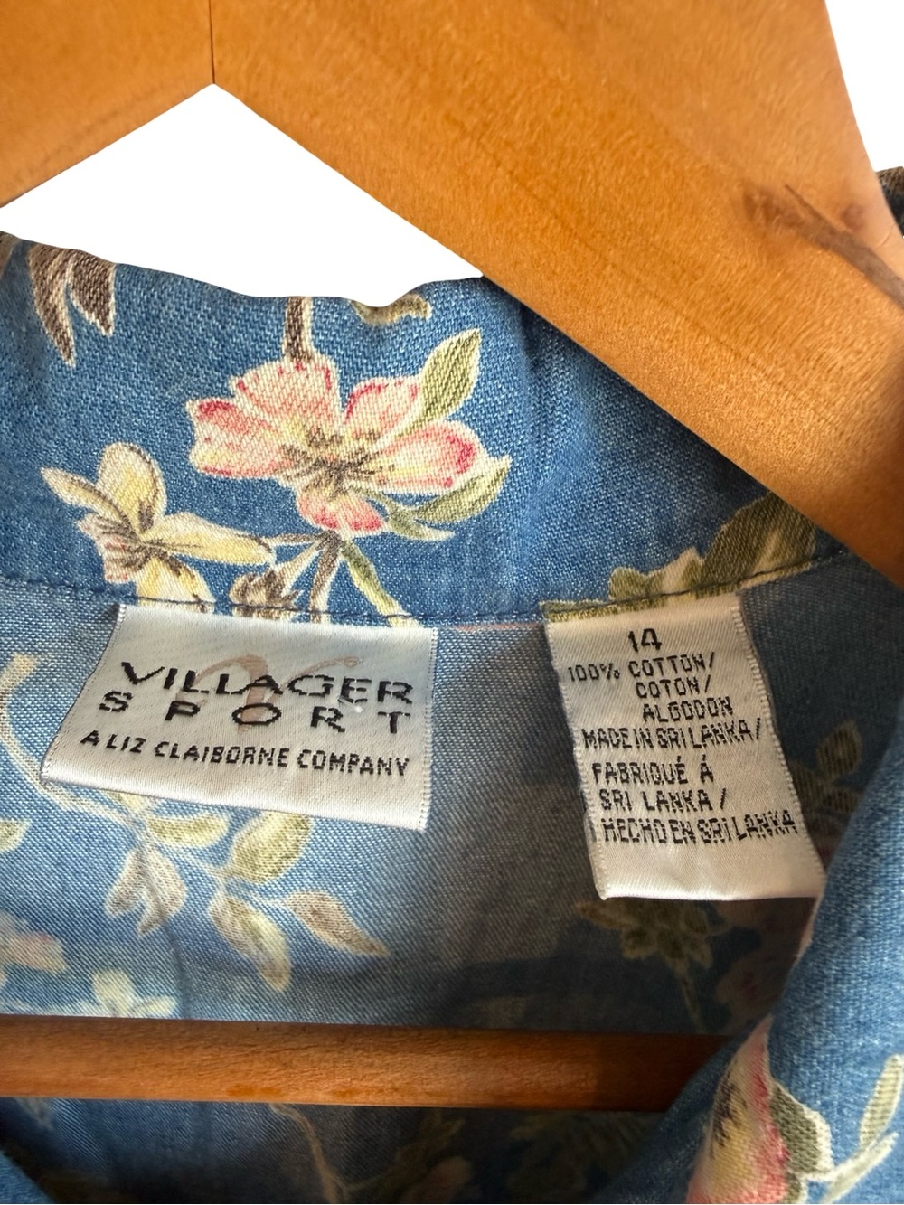 Vintage Liz Claiborne Floral Denim Maxi Shirt Dress Cottagecore Size 14 - Picture 5 of 8